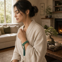 Bead Malachite Tassel Protection Bracelet featuring Malachite