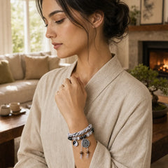 Black Glitter Stone Cat's Eye Yin Yang Mountain Ghosts Spend Money Power Double Layer Rope Bracelet featuring Black Glitter Stone, Cat's Eye / Chrysoberyl, Yin Yang Symbol