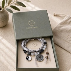 Black Glitter Stone Cat's Eye Yin Yang Mountain Ghosts Spend Money Power Double Layer Rope Bracelet featuring Black Glitter Stone, Cat's Eye / Chrysoberyl, Yin Yang Symbol