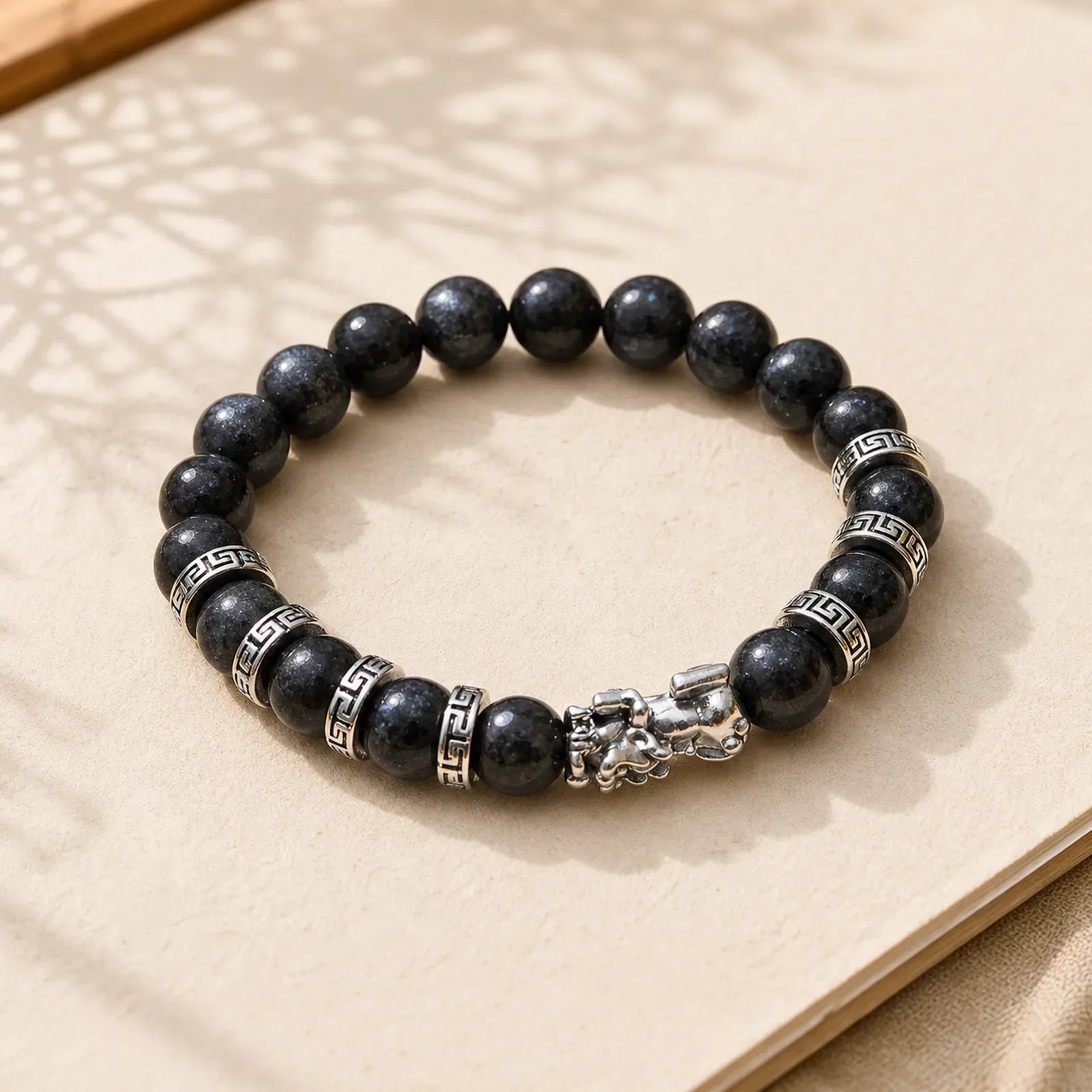 Black Glitter Stone PiXiu Power Bracelet featuring Black Glitter Stone, Pixiu, Copper