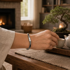 Black Leather Braided Titanium Steel Double Layer Durability Bracelet featuring Titanium Steel