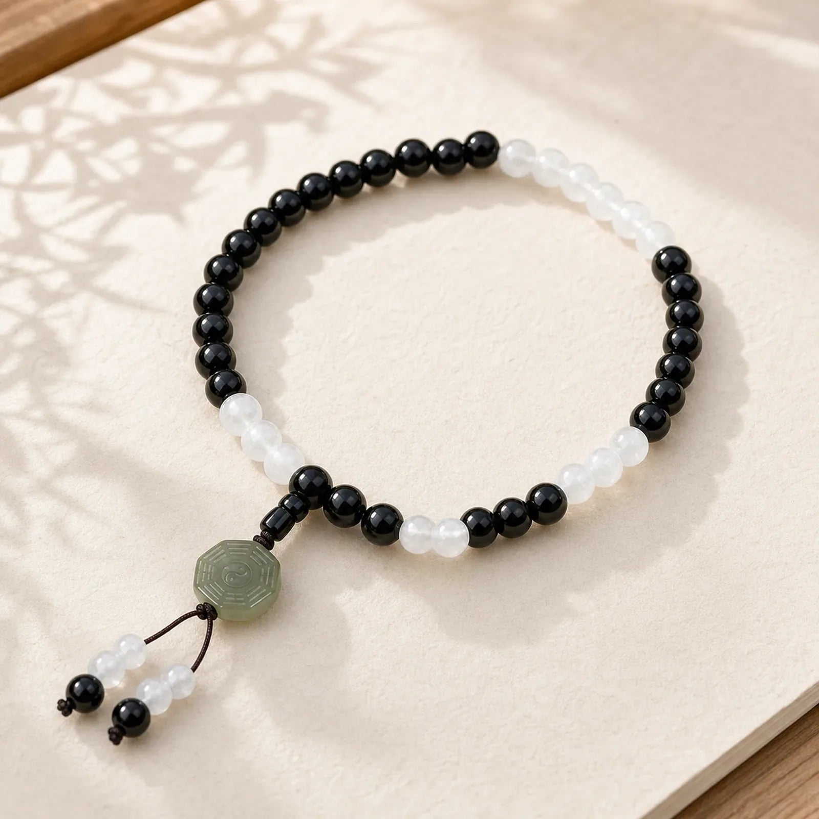 Black Obsidian Bagua Protection Hand Beaded Bracelet featuring Black Obsidian, Bagua