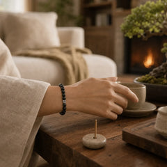 Black Obsidian Bead 925 Sterling Silver Flower Design Purification Bracelet featuring Black Obsidian, Silver