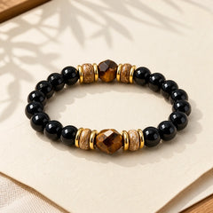 Black Obsidian Beads Sectional Tiger Eye Stone Purification Bracelet featuring Black Obsidian, Tiger Eye