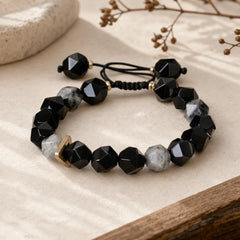 Black Obsidian Black Glitter Stone Purification Bracelet featuring Black Obsidian, Black Glitter Stone, Copper