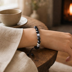 Black Obsidian Black Glitter Stone Purification Bracelet featuring Black Obsidian, Black Glitter Stone, Copper