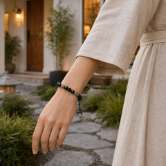 Black Obsidian Black Glitter Stone Purification Bracelet featuring Black Obsidian, Black Glitter Stone, Copper