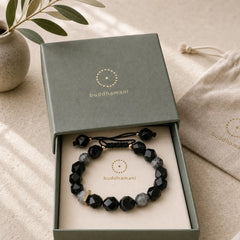 Black Obsidian Black Glitter Stone Purification Bracelet featuring Black Obsidian, Black Glitter Stone, Copper