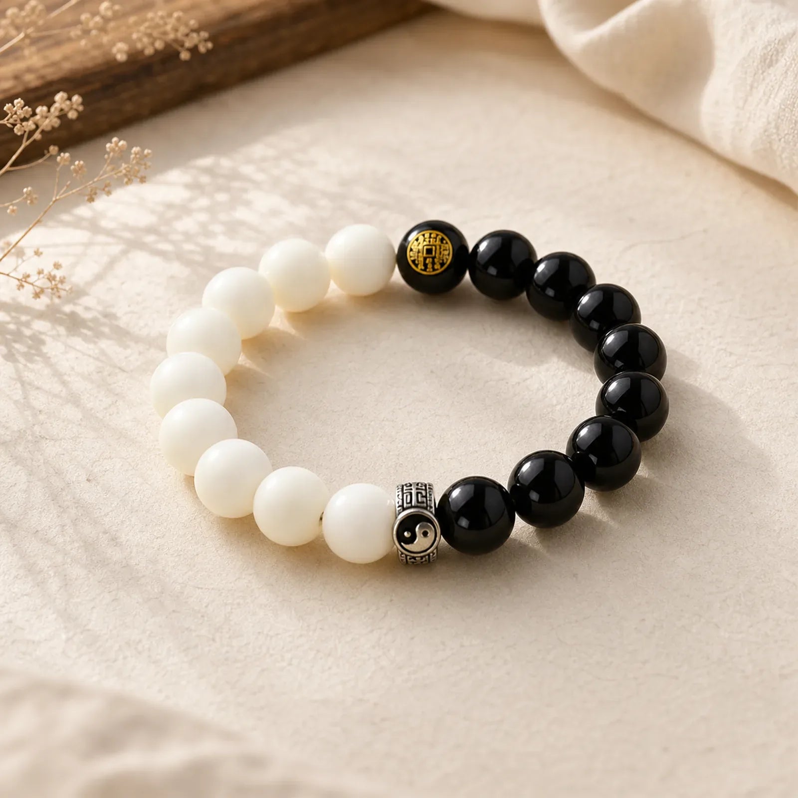 Black Obsidian Bodhi Seed Yin Yang Nine-Character Mantra Mountain Ghosts Spend Money Strength Bracelet featuring Black Obsidian, Bodhi Seed, Yin Yang Symbol
