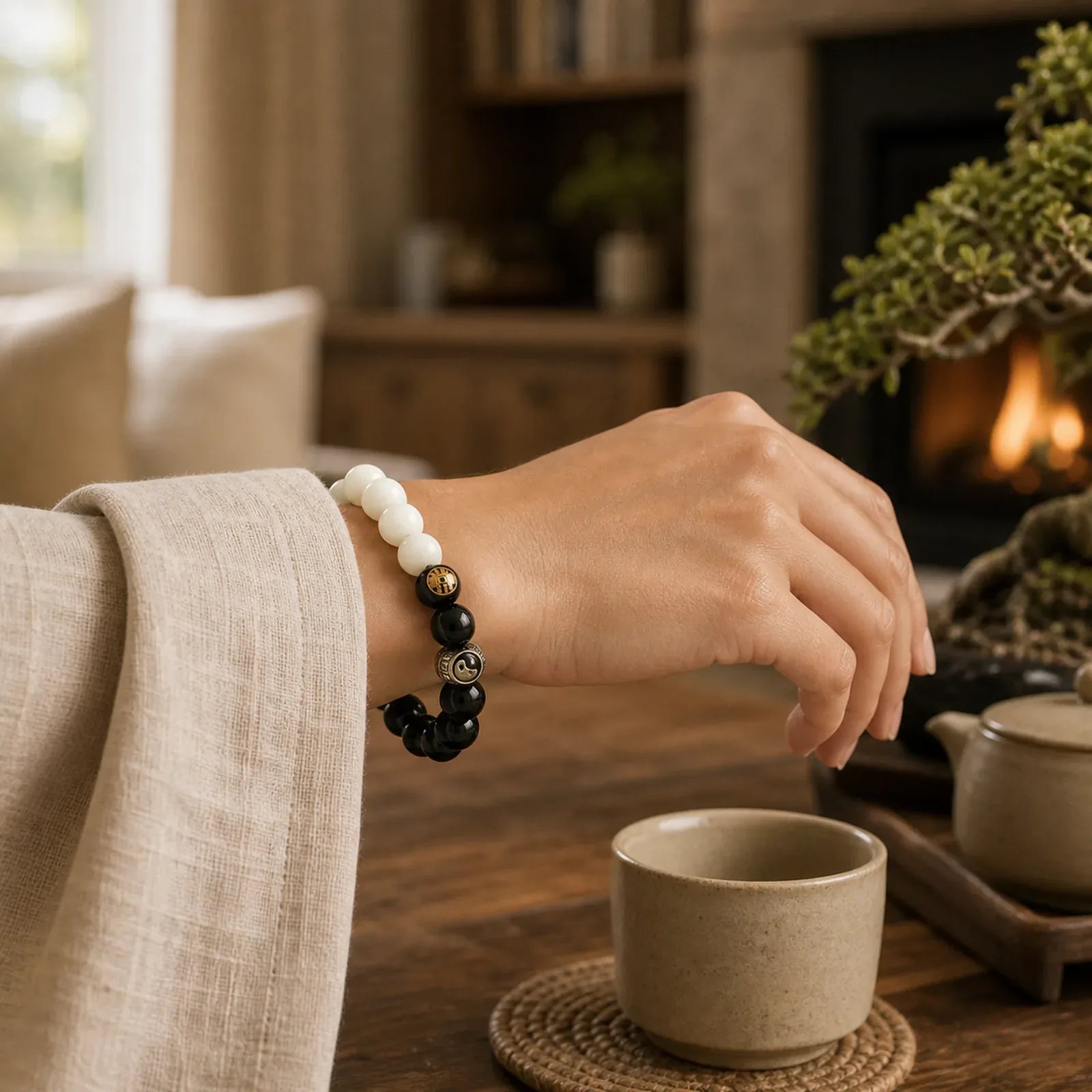 Black Obsidian Bodhi Seed Yin Yang Nine-Character Mantra Mountain Ghosts Spend Money Strength Bracelet featuring Black Obsidian, Bodhi Seed, Yin Yang Symbol