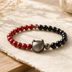 Black Obsidian Cinnabar Silver Sheen Obsidian Cat Fulfilment Bracelet featuring Black Obsidian, Cinnabar, Silver