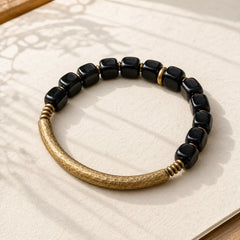 Black Obsidian Crystal Copper Strength Couple Bracelet featuring Black Obsidian, Copper