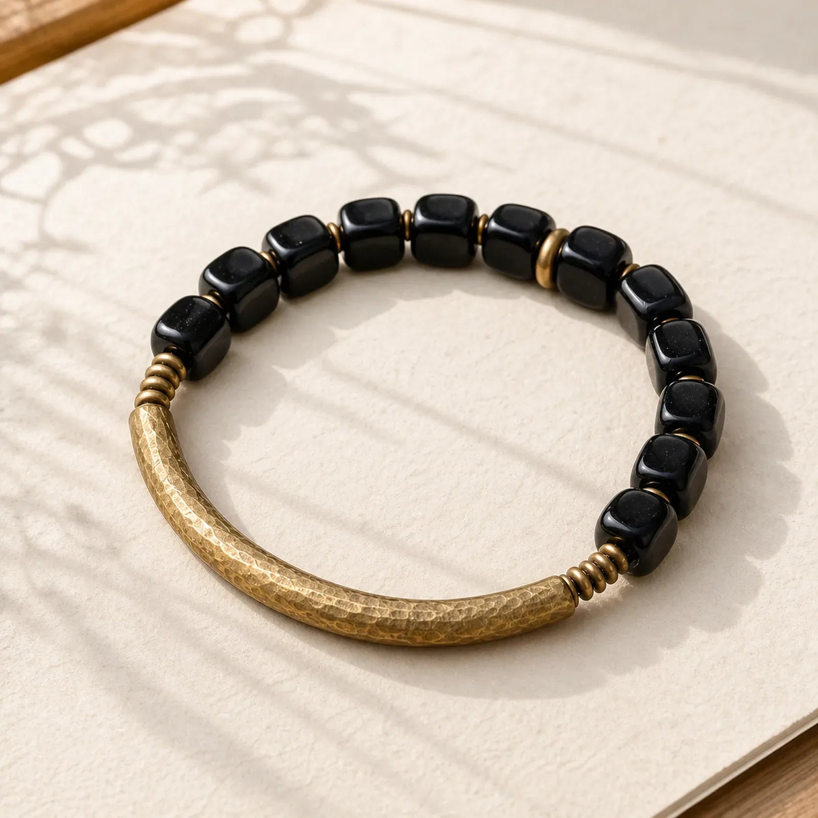 Black Obsidian Crystal Copper Strength Couple Bracelet featuring Black Obsidian, Copper