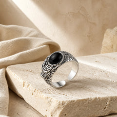Black Obsidian Dragon Purification Open Ring featuring Black Obsidian, Dragon, Copper