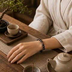 Black Obsidian Ebony Wood Copper Strength Couple Bracelet (Extra 30% Off | USE CODE: FS30) featuring Black Obsidian, Ebony Wood, Ebony