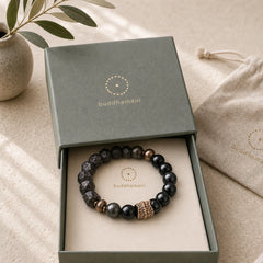 Black Obsidian Ebony Wood Copper Strength Couple Bracelet featuring Black Obsidian, Ebony Wood, Ebony