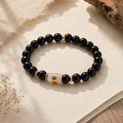 Black Obsidian Jade Om Mani Padme Hum Strength Couple Magnetic Bracelet featuring Black Obsidian, Jade, Om Mani Padme Hum