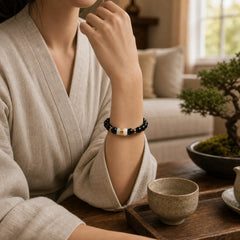 Black Obsidian Jade Om Mani Padme Hum Strength Couple Magnetic Bracelet featuring Black Obsidian, Jade, Om Mani Padme Hum