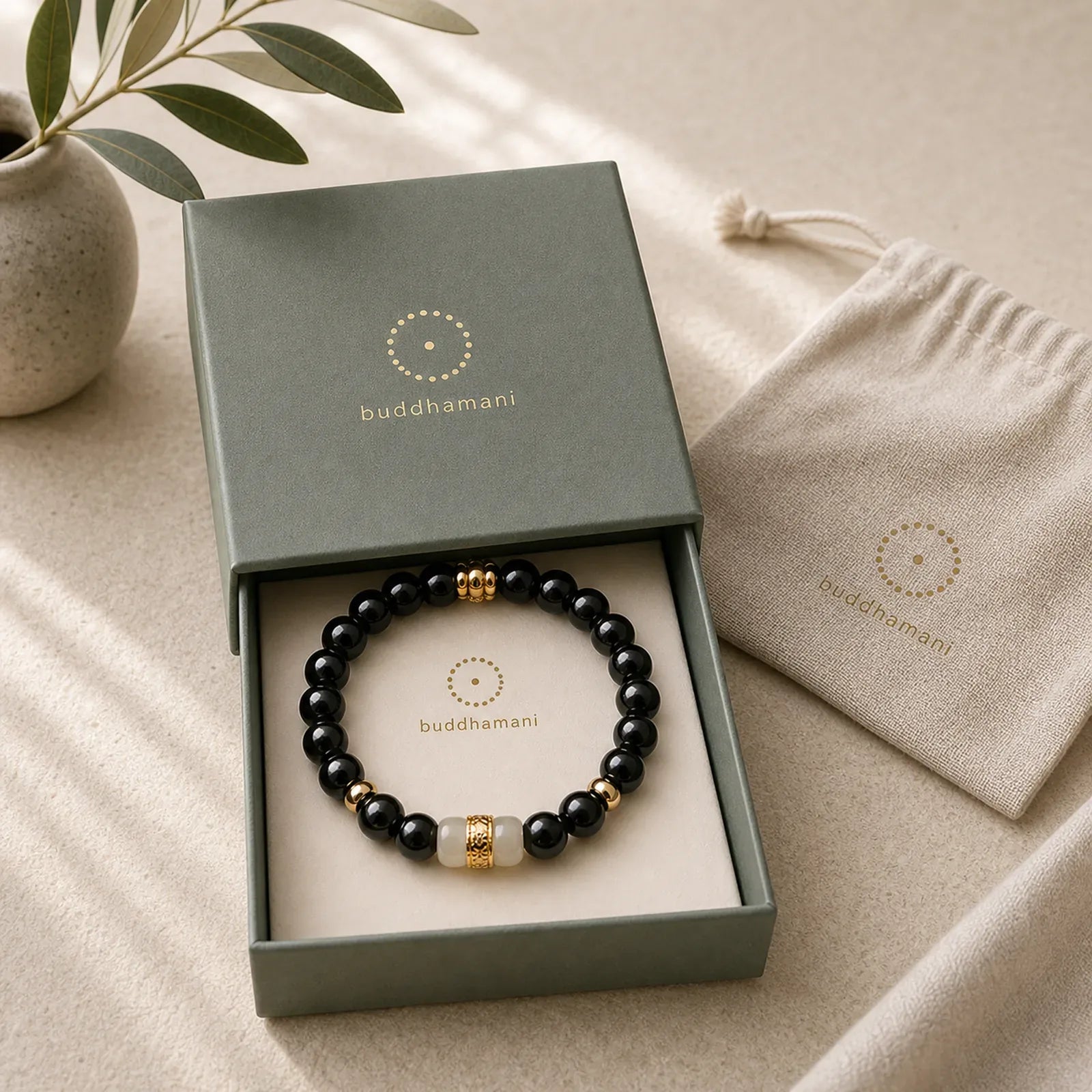Black Obsidian Jade Om Mani Padme Hum Strength Couple Magnetic Bracelet featuring Black Obsidian, Jade, Om Mani Padme Hum