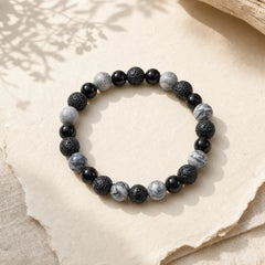 Black Obsidian Lava Rock Picasso Jasper Beads Support Bracelet featuring Black Obsidian, Lava Rock, Picasso Jasper