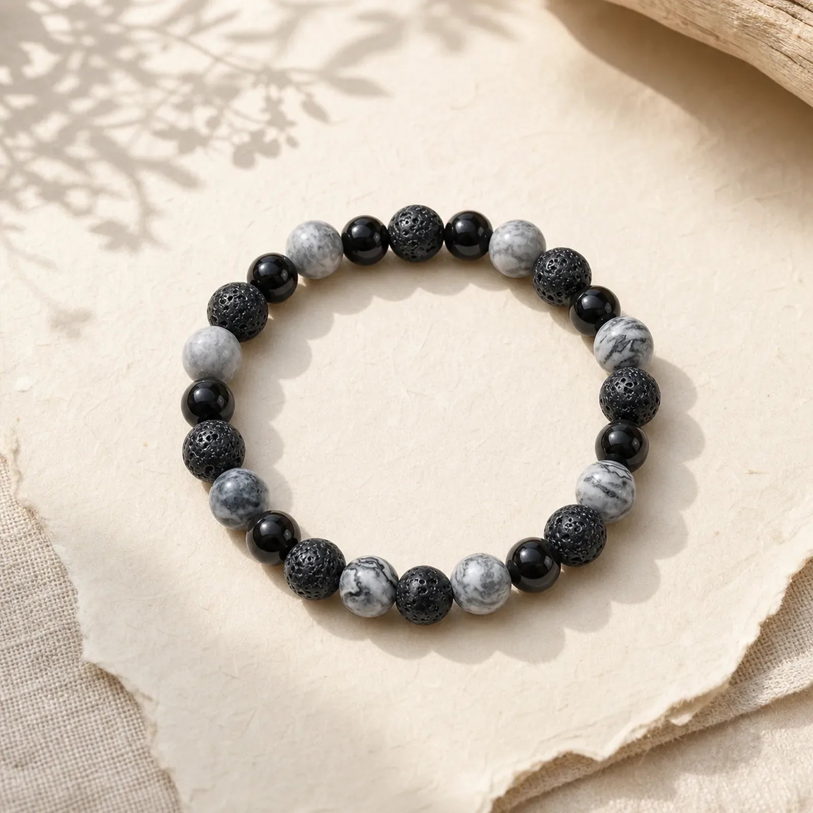 Black Obsidian Lava Rock Picasso Jasper Beads Support Bracelet featuring Black Obsidian, Lava Rock, Picasso Jasper