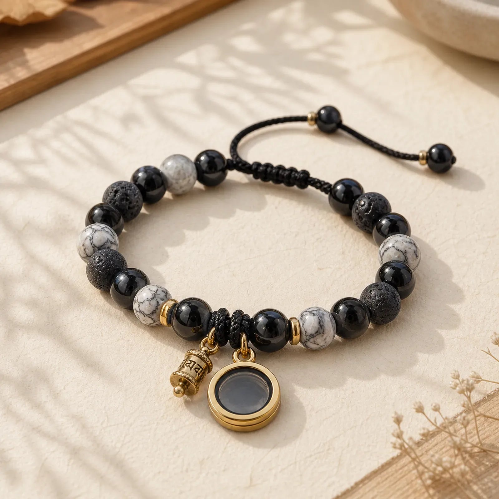 Black Obsidian Lava Rock Stone Yin Yang Strength Bracelet featuring Black Obsidian, Lava Rock, Yin Yang Symbol