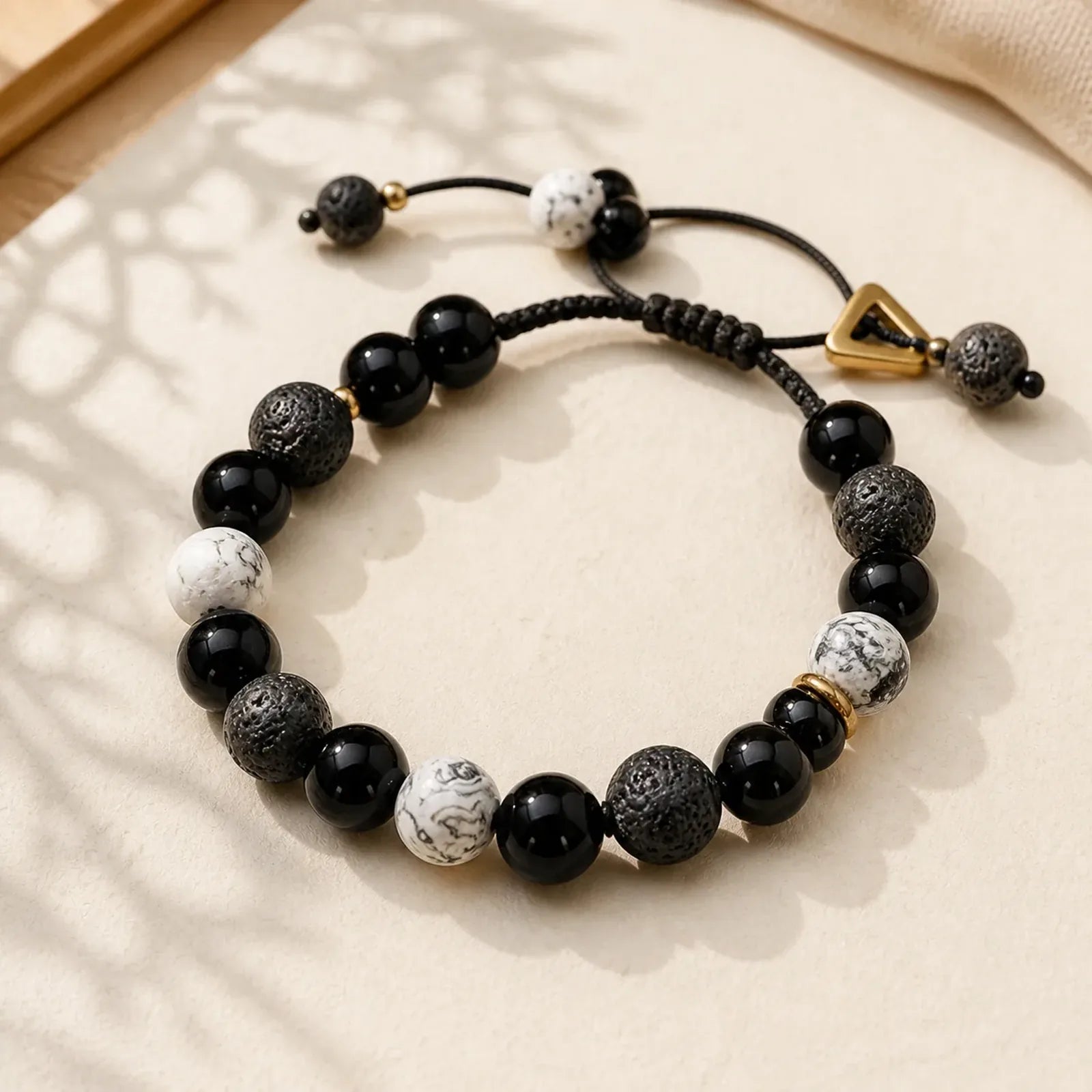 Black Obsidian Lava Rock Stone Yin Yang Strength Bracelet featuring Black Obsidian, Lava Rock, Yin Yang Symbol