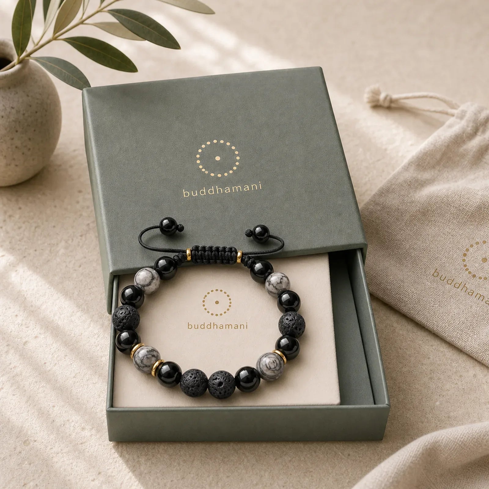 Black Obsidian Lava Rock Stone Yin Yang Strength Bracelet featuring Black Obsidian, Lava Rock, Yin Yang Symbol