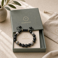 Black Obsidian Lava Rock Stone Yin Yang Strength Bracelet featuring Black Obsidian, Lava Rock, Yin Yang Symbol