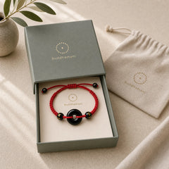 Black Obsidian Peace Buckle Protection Braided Bracelet featuring Black Obsidian, Peace Buckle, Red String