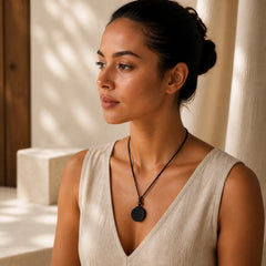 Black Obsidian Round Shape Protection Braided Rope Necklace featuring Black Obsidian