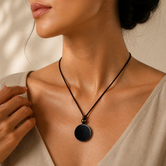 Black Obsidian Round Shape Protection Braided Rope Necklace featuring Black Obsidian