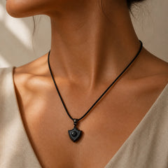 Black Obsidian Shield Pattern Yin Yang Symbol Strength Necklace Pendant featuring Black Obsidian, Yin Yang Symbol