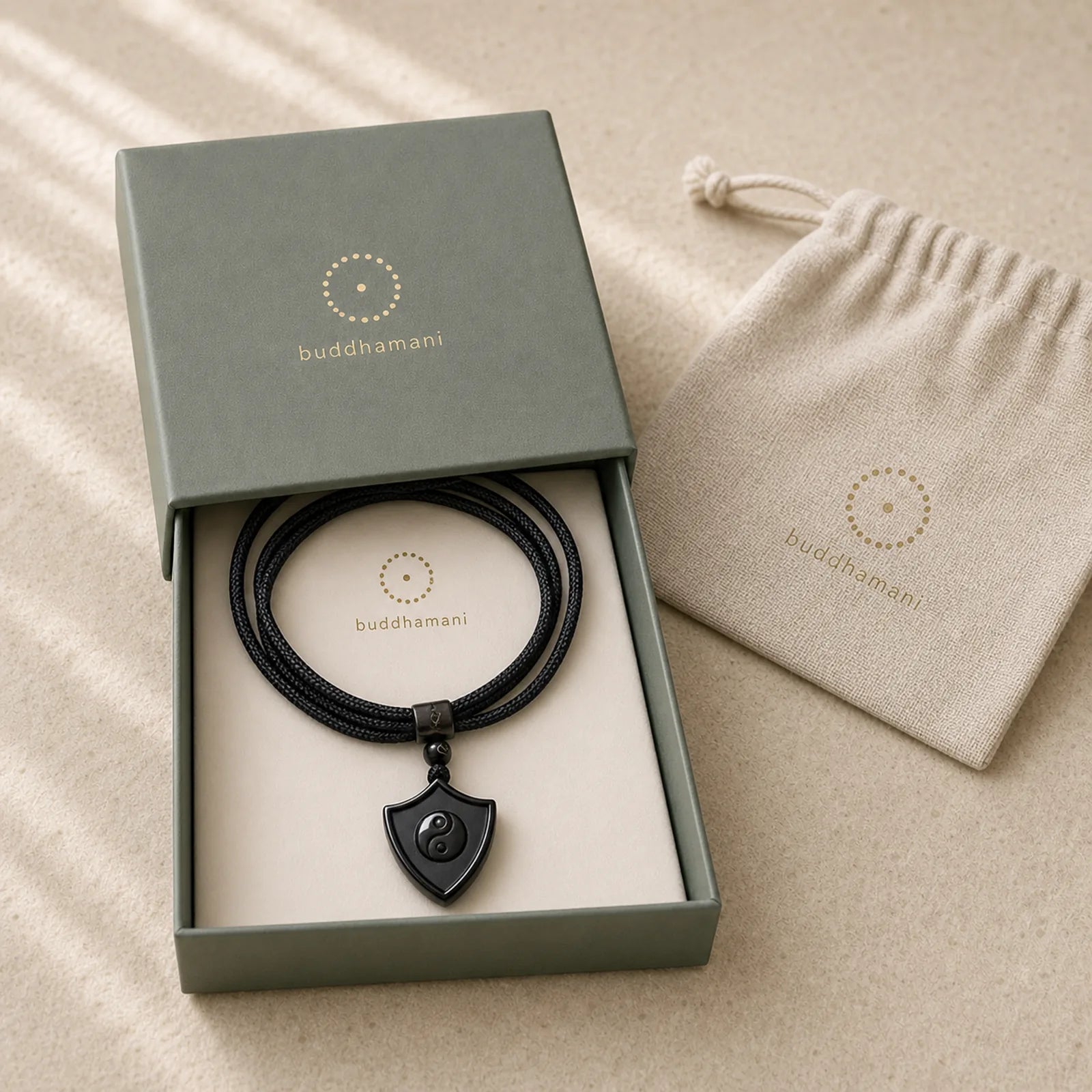 Black Obsidian Shield Pattern Yin Yang Symbol Strength Necklace Pendant featuring Black Obsidian, Yin Yang Symbol