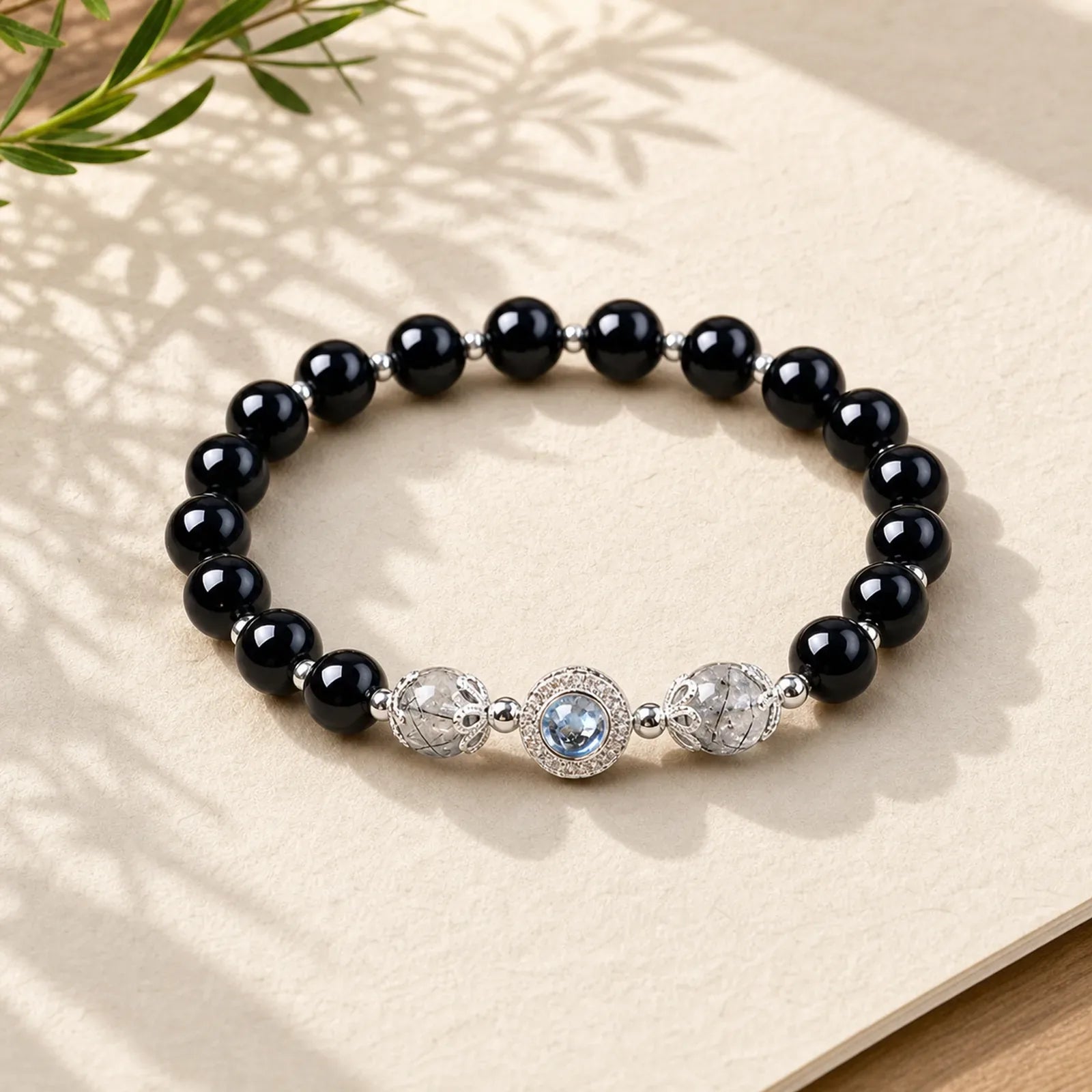 Black Obsidian Silver Sheen Obsidian Zircon Purification Bracelet featuring Black Obsidian, Silver, Silver Sheen Obsidian