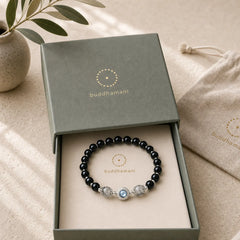 Black Obsidian Silver Sheen Obsidian Zircon Purification Bracelet featuring Black Obsidian, Silver, Silver Sheen Obsidian