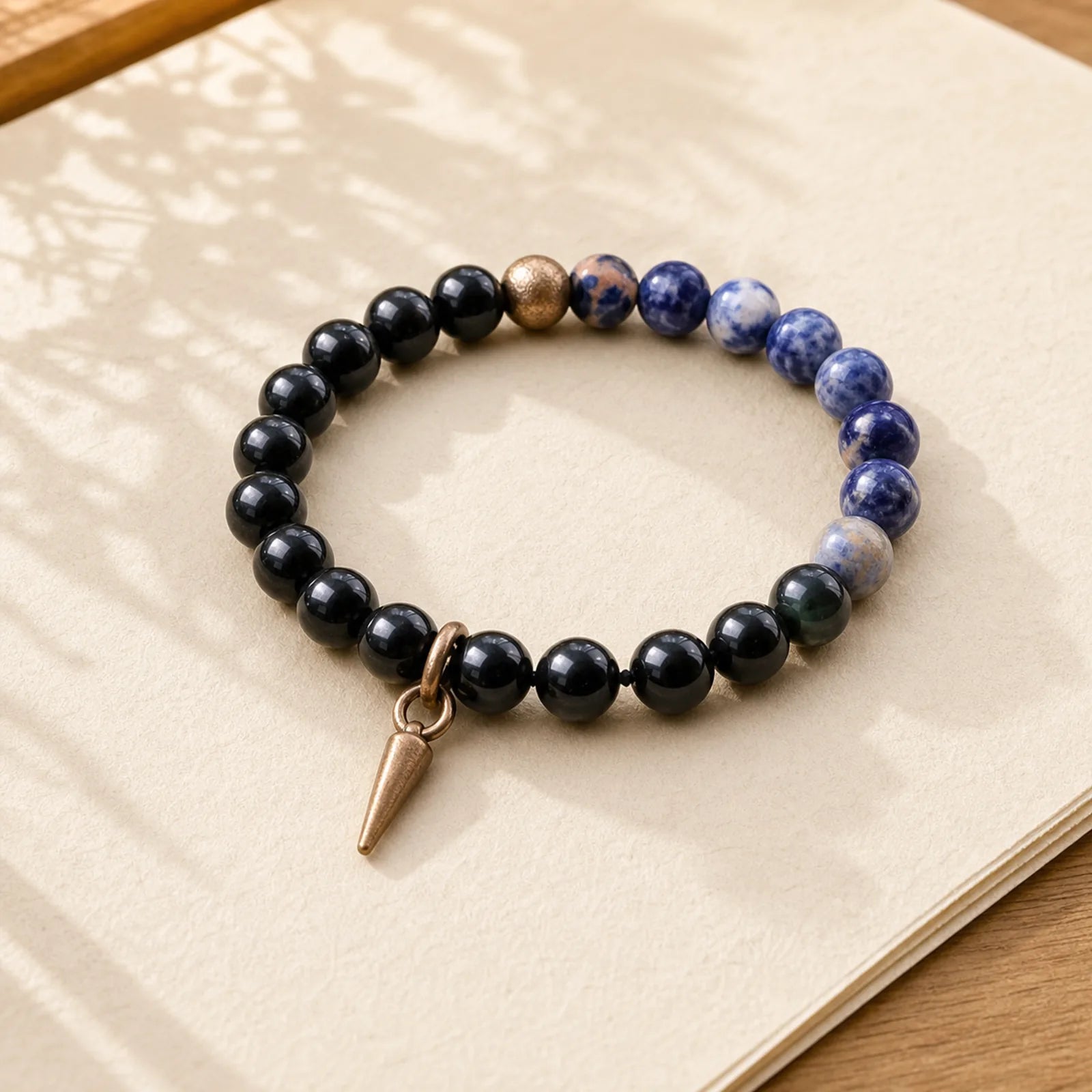 Black Obsidian Sodalite Crystal Copper Strength Couple Bracelet featuring Black Obsidian, Sodalite, Copper