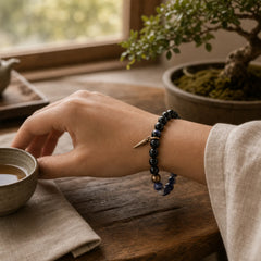 Black Obsidian Sodalite Crystal Copper Strength Couple Bracelet featuring Black Obsidian, Sodalite, Copper