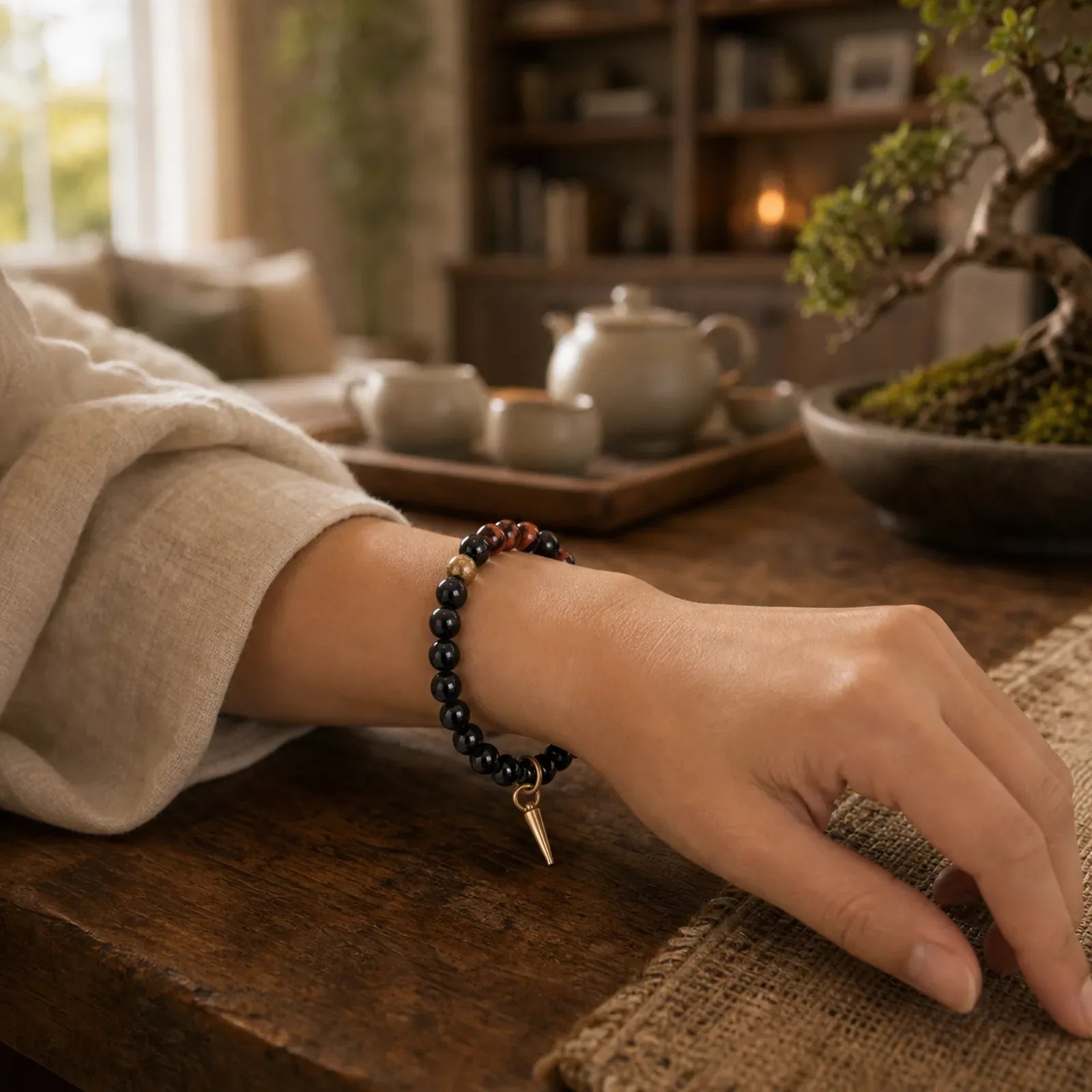 Black Obsidian Sodalite Crystal Copper Strength Couple Bracelet (Extra 30% Off | USE CODE: FS30) featuring Black Obsidian, Sodalite, Copper