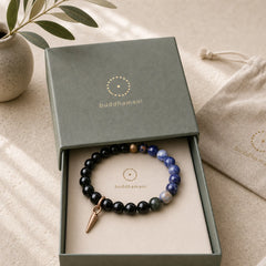 Black Obsidian Sodalite Crystal Copper Strength Couple Bracelet featuring Black Obsidian, Sodalite, Copper