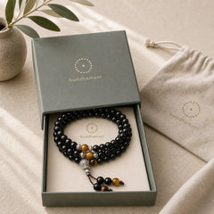 Black Obsidian Tiger Eye Blessing Mala Bracelet featuring Black Obsidian, Tiger Eye