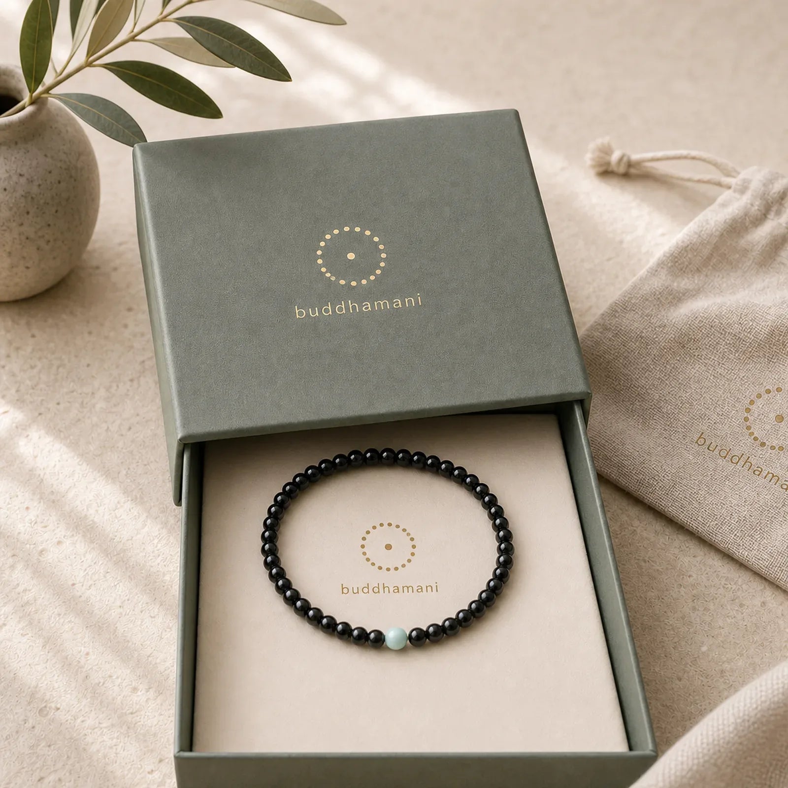Black Obsidian Turquoise Strength Fulfilment Bracelet featuring Black Obsidian, Turquoise
