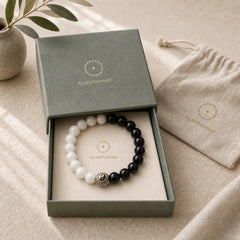 Black Obsidian White Porcelain Beads Yin Yang Fulfilment Bracelet featuring Black Obsidian, White Porcelain, Yin Yang Symbol