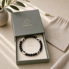 Black Obsidian Yin Yang Balance Round Charm Bracelet featuring Black Obsidian, Yin Yang Symbol, Copper