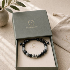 Black Onyx Black Glitter Stone White Agate White Turquoise Year Of The Snake Protection Bracelet featuring Black Onyx, Black Glitter Stone, White Agate