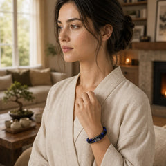 Black Onyx Lazurite Lapis Lazuli Titanium Steel Positive Self Care Leather Bracelet featuring Black Onyx, Lapis Lazuli (Lazurite), Titanium Steel