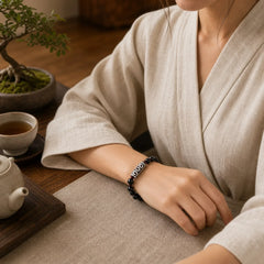Black Onyx Nine-Eye Dzi Bead Wealth Protection Bracelet featuring Black Onyx, Nine-Eye Dzi Bead, Dzi Bead