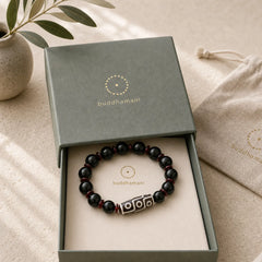 Black Onyx Nine-Eye Dzi Bead Wealth Protection Bracelet featuring Black Onyx, Nine-Eye Dzi Bead, Dzi Bead