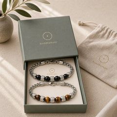 Black Onyx Tiger Eye Bead Courage Bracelet featuring Black Onyx, Tiger Eye, Copper