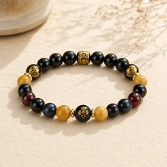 Black Onyx Tiger Eye Om Mani Padme Hum Chinese Zodiac Natal Buddha Support Bracelet featuring Black Onyx, Tiger Eye, Om Mani Padme Hum